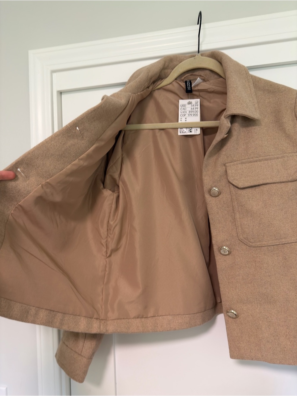 Cropped Camel Felt Button Front Jacket - Picture 6 of 6